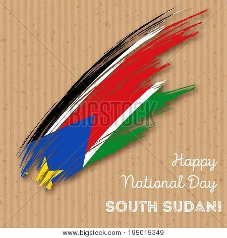 South Sudan Independence Day Patriotic Design. Expressive Brush Stroke In National Flag Colors On Kr
