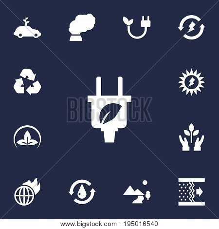 Set Of 13 Bio Icons Set.Collection Of Cleaning, Nature, Energy And Other Elements.