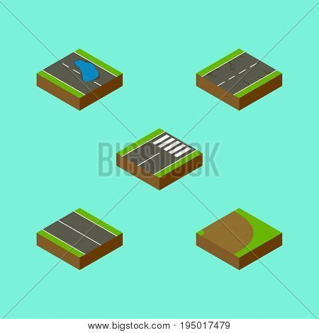 Isometric Way Set Of Plash, Rotation, Footer And Other Vector Objects. Also Includes Footer, Turning, Plash Elements.