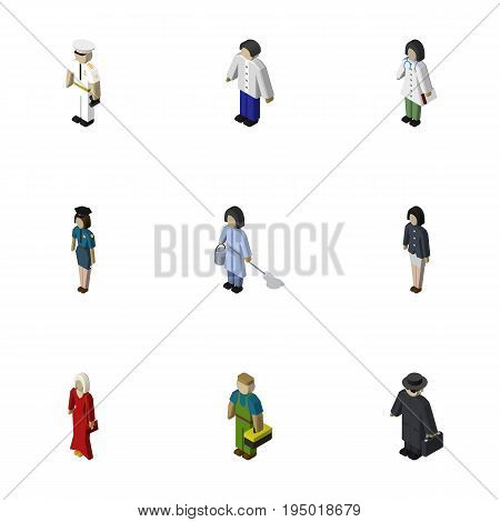 Isometric People Set Of Seaman, Female, Male And Other Vector Objects. Also Includes Detective, Policewoman, Seaman Elements.