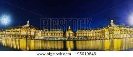 Panoramic image of Place De La Bourse with reflection in Bordeaux France