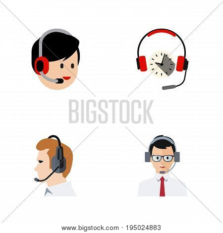 Flat Icon Call Set Of Telemarketing, Operator, Headphone And Other Vector Objects. Also Includes Telemarketing, Earphone, Support Elements.