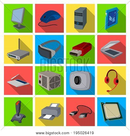 Personal computer accessories set icons in flat design. Big collection of personal computer accessories vector symbol stock illustration