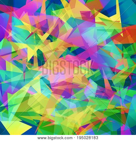 Colorful abstract triangle background. Blue, red, yellow and green beautiful mozaic backdrop in vector. Modern design for banner