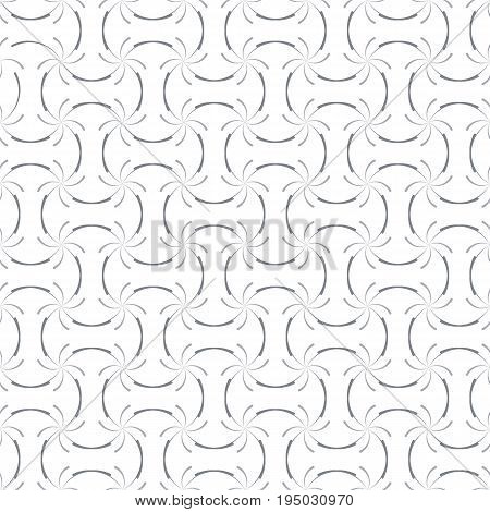 Regular trellis pattern of curved calligraphic strokes. Neutral white and grey ornamental background. Vector seamless repeat.