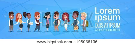 Group Of Mix Race School Kids, Happy Smiling Schoolchildren Diverse Flat Vector Illustration
