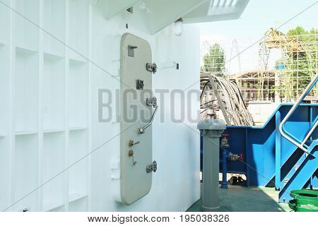 View of compartment door on ship deck