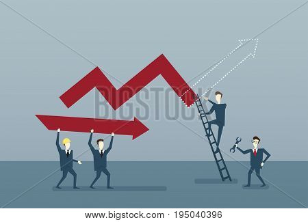 Business People Group Building Finance Graph With Arrow Up Analysis Financial Progress Success Concept Flat Vector Illustration