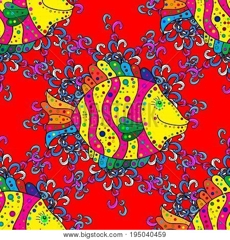 Vector seamless pattern. Fish. Ocean fish on colored background. Vector illustration.