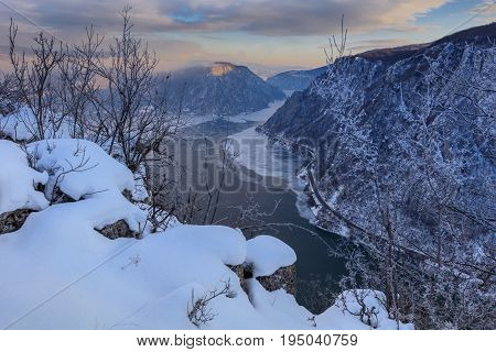 landscape in the Danube Gorges. Cazanele Mari seen from the Romanian side