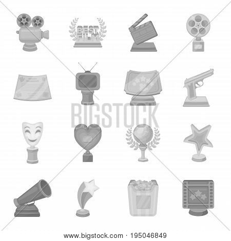 Ice ax, conquered top, mountains in the clouds and other equipment for mountaineering.Mountaineering set collection icons in monochrome style vector symbol stock illustration .