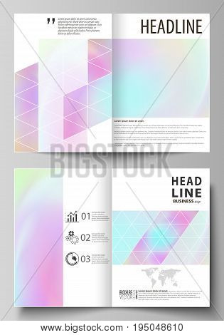 Business templates for bi fold brochure, magazine, flyer, booklet or annual report. Cover design template, easy editable vector, abstract flat layout in A4 size. Hologram, background in pastel colors with holographic effect. Blurred colorful pattern, futu