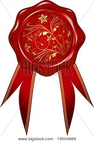 与功能区和黄金的花朵矢量蜡封