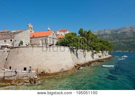 KORKULA, CROATIA - AUG 2, 2016: Harbour of the Old town of Korkula, Croatia.