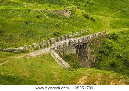 Ancient bridge near the Khotyn fortress Podillya Ukraine