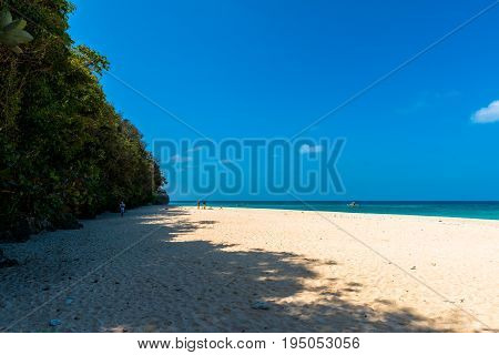 BORACAY WESTERN VISAYAS PHILIPPINES - JANUARY 14 2015: Trees make some shadow in Puka Beach Boracay.