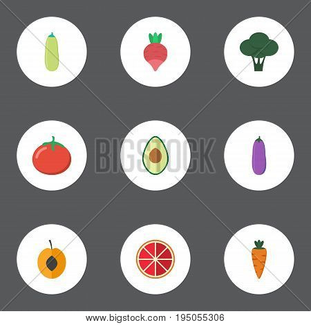 Flat Icons Root, Alligator Pear, Cabbage And Other Vector Elements. Set Of Berry Flat Icons Symbols Also Includes Love, Aubergine, Rooty Objects.