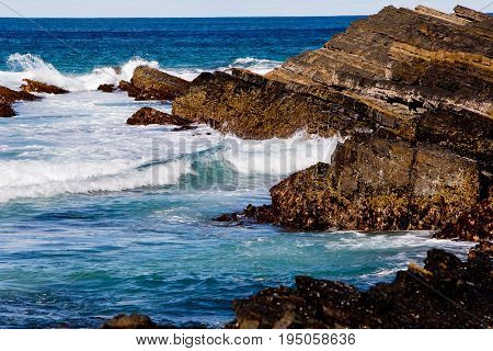 Surf Waves On Rocky Coastline - Blueys Beach, New South Wales, Australia