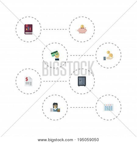 Flat Icons Moneybox, Sheet, Safe And Other Vector Elements. Set Of Recording Flat Icons Symbols Also Includes Accountant, Profit, Credit Objects.