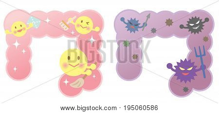 illustration of good bacteria and bad Bacteria in intestine