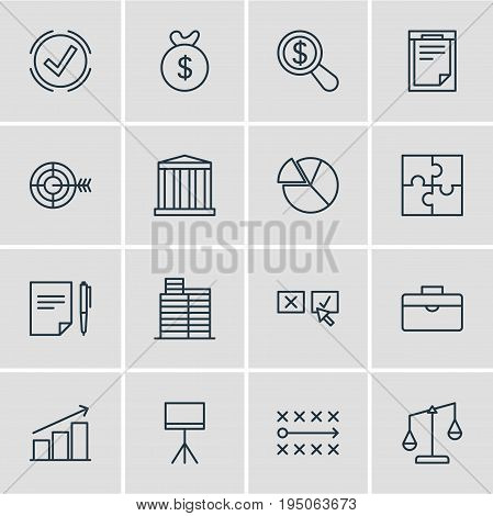 Vector Illustration Of 16 Management Icons. Editable Pack Of Board Stand, Magnifier, Recision Elements.