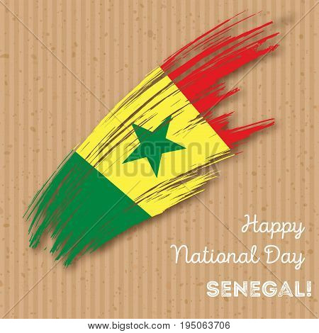 Senegal Independence Day Patriotic Design. Expressive Brush Stroke In National Flag Colors On Kraft