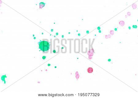 Abstract two-color green red ink splash. Ink blots. Elements of design. The water-soluble ink on white paper Leste. Abstractionism