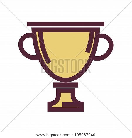 Golden trophy cup with thick maroon outline isolated flat vector illustration on white background. Honorable award for outstanding achievements in sport or education. Cartoon reward for winner.