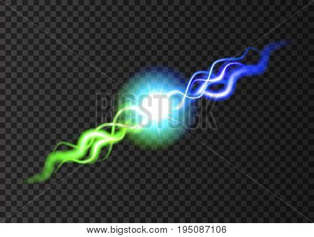 Clash Of Two  Neon Rays  On Transparent Background.