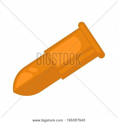 Pistol bullet in golden color isolated on white. Vector colorful illustration in graphic design of long and sharp element in falling position for shooting or just entertainment in shoot gallery