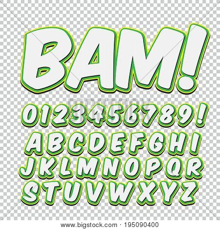 Creative high detail comic font. Alphabet of comics, pop art. Letters and figures for decoration of kids' illustrations, websites, posters, comics and banners.