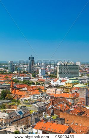 Zagreb down town skyline and modern business towers panoramic view, Croatia capital