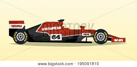 A racing bolid. Sport car. Quick transport. Powerful engine. Aerodynamic body. Side view, isolated on background