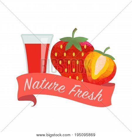 Colorful Watercolor Texture Vector Nature Organic Fresh Fruit Juice Banner Strawberry