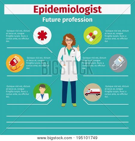 Future profession epidemiologist infographic for students, vector illustration