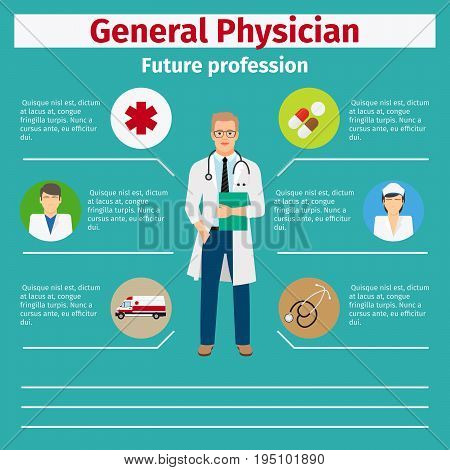 Future profession general physician infographic for students, vector illustration
