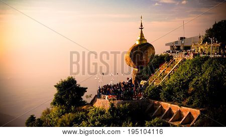 Kyaiktiyo Pagoda aka Golden rock at sunset- 31-12-2012 Kyaiktiyo Myanmar