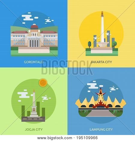 City of Indonesia Conceptual Design | Set of great flat design illustration concepts for city, indonesian, travel and much more.