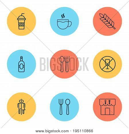 Restaurant Icons Set. Collection Of Tea, Eating House, Hooch And Other Elements. Also Includes Symbols Such As Wheat, Cutlery, Drink.