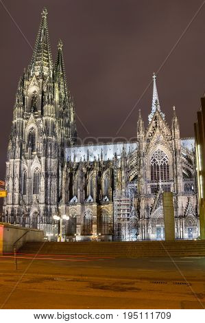 Cologne Cathedral (officially High Cathedral of Saint Peter) is a Roman Catholic cathedral in Cologne Germany. It is Germany's most visited landmark and currently the tallest twin-spired church at 157 m (515 ft) tall
