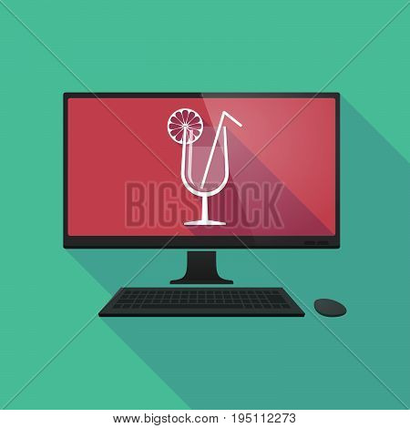 Long Shadow Computer With  A Cocktail Glass With A Slice Of Lemon And A Straw