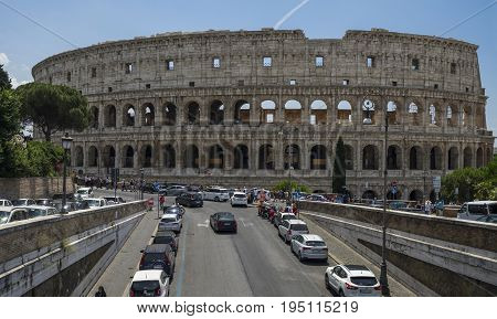 View of Colosseum on a sunny day. Rome Italy. June 2017