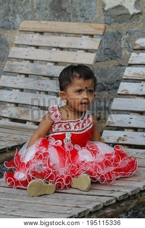 GOA INDIA - MARCH 29 2017 Indian little boy with happy expression.