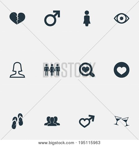 Vector Illustration Set Of Simple Beloved Icons. Elements User, Amour, Divorce And Other Synonyms Partner, Watching And Madame.
