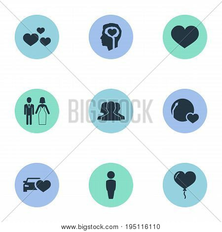 Vector Illustration Set Of Simple Wedding Icons. Elements Decoration, Communication, Husband Synonyms Wedding, Bridal And Groom.