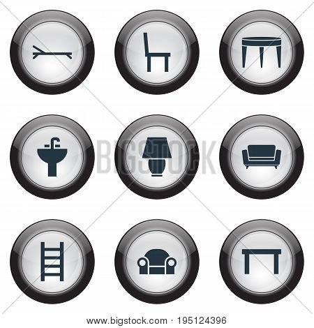 Vector Illustration Set Of Simple Furnishings Icons. Elements Table, Chair, Stairway And Other Synonyms Board, Service And Water.