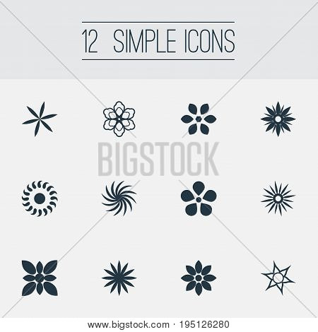 Vector Illustration Set Of Simple Flower Icons. Elements Delphinium, Floral, Pattern And Other Synonyms Gerberas, Alstroemeria And Laurel.