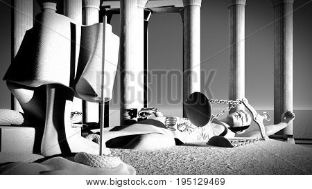 Broken lady of justice 3d rendering