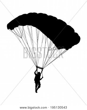 Side Profile Silhouette Of Sky Diver With Open Parachute