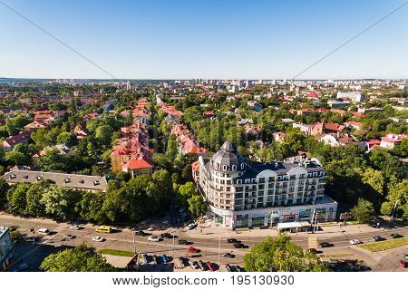 Kaliningrad, Russia - July 04 2017: Aerial view of the modern district of Kaliningrad in summer